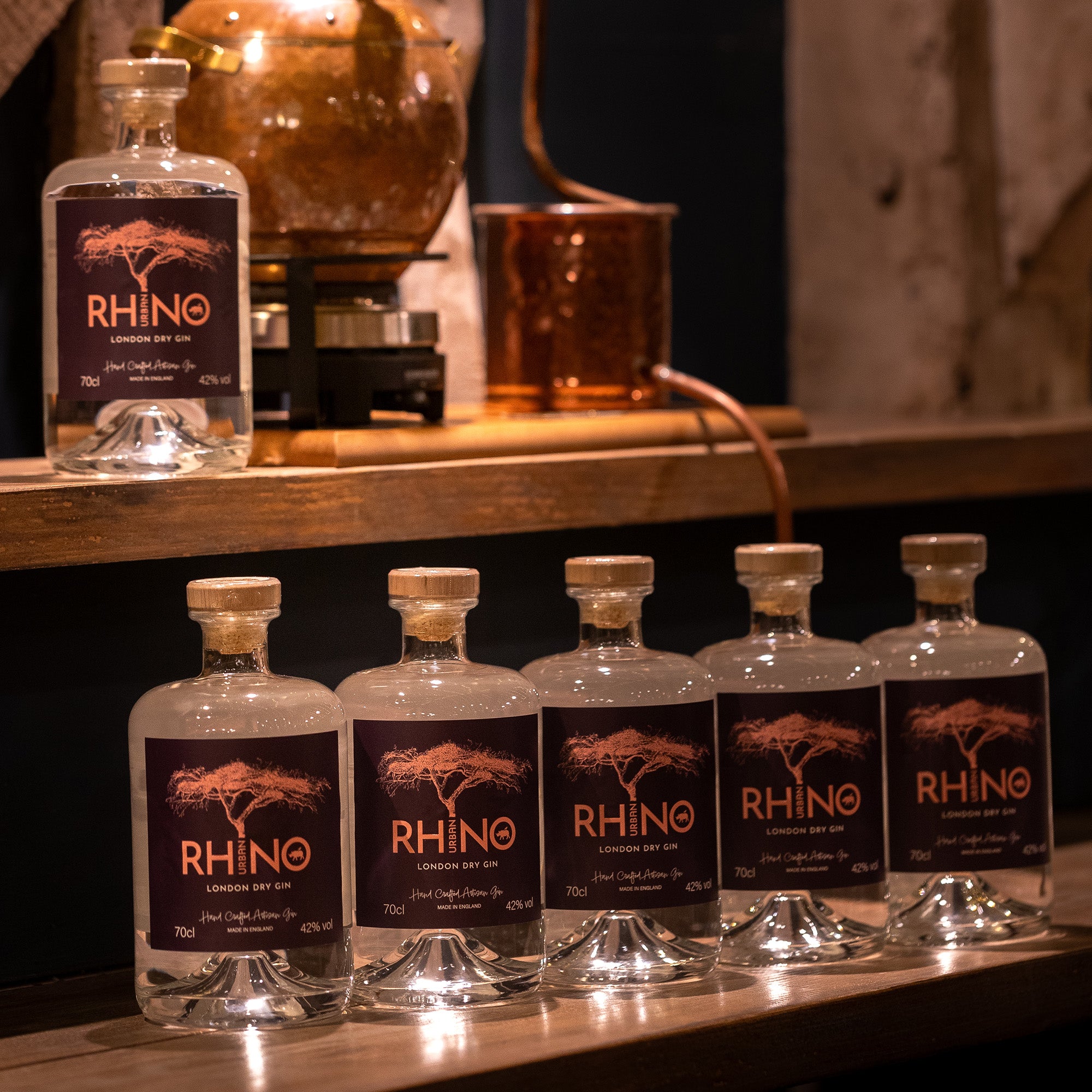 Urban Rhino Hand Crafted Artisan London Dry Gin 70cl in distillery